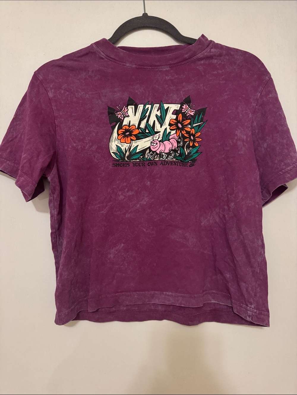 Girl’s Nike Purple Graphic Crop Tee with Floral Logo